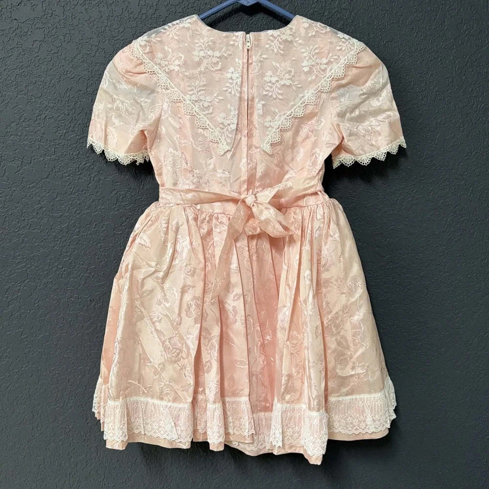 Vintage Handmade Toddler Girls Pink Floral Lace Party Dress‎ Pageant Holiday